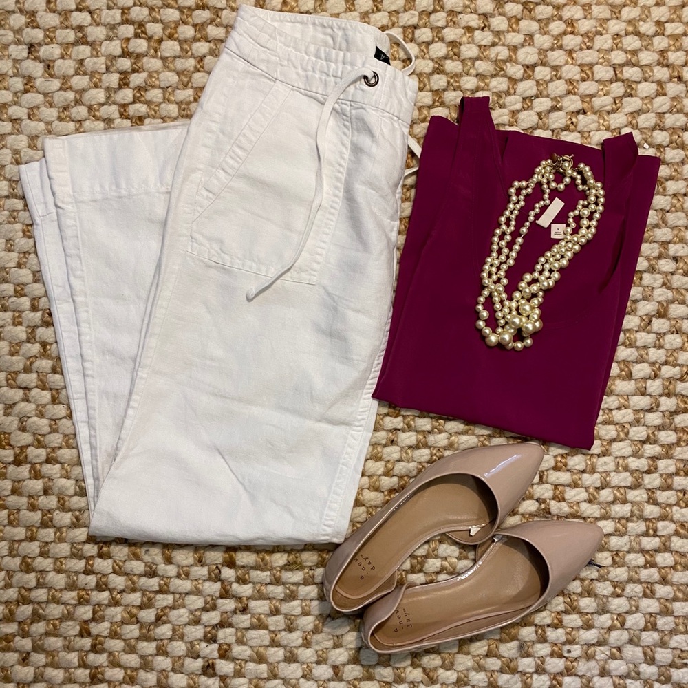JCrew White Linen Wide Leg Pants